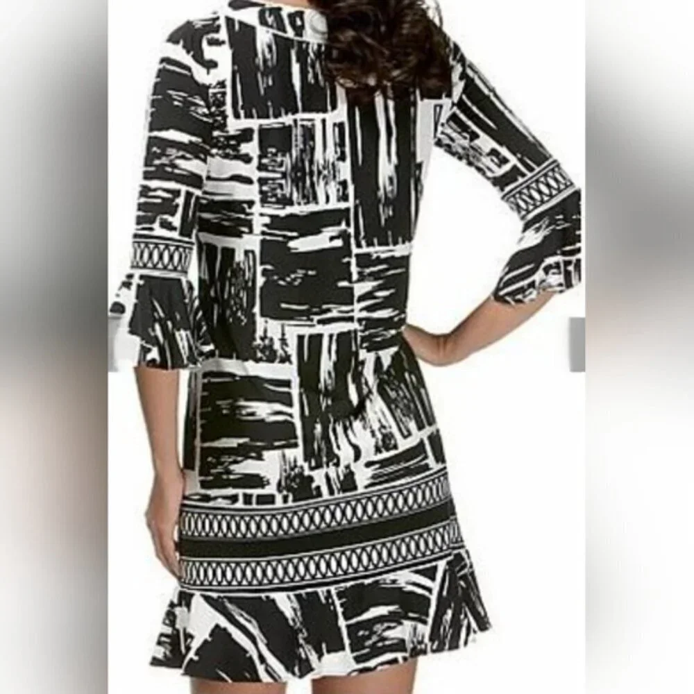 BCBGMaxAzria Abstract Mini Dress Black White Artsy Chic Size Small